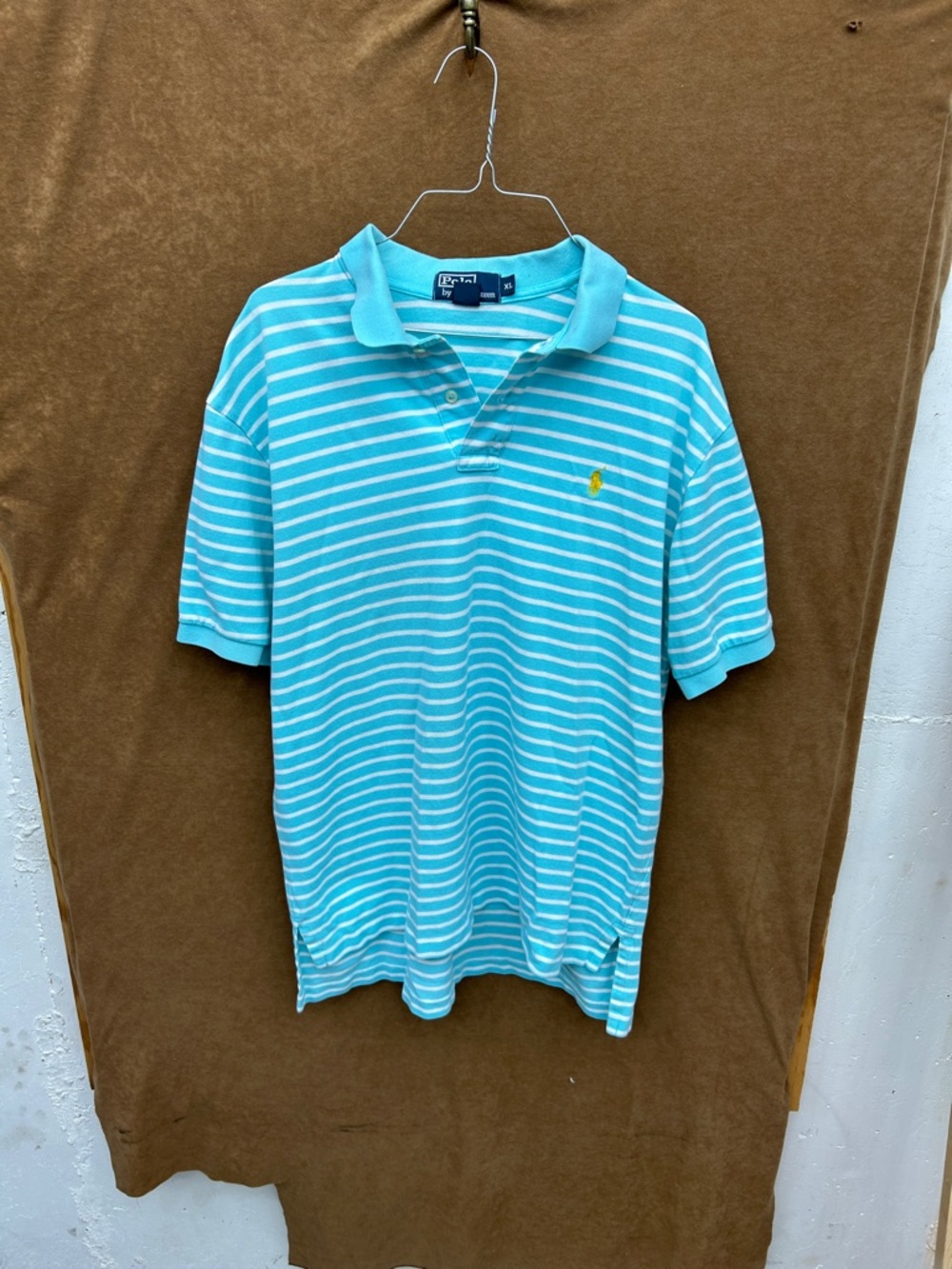 Polo by Ralph Lauren Men’s Aqua and White Striped Polo Shirt